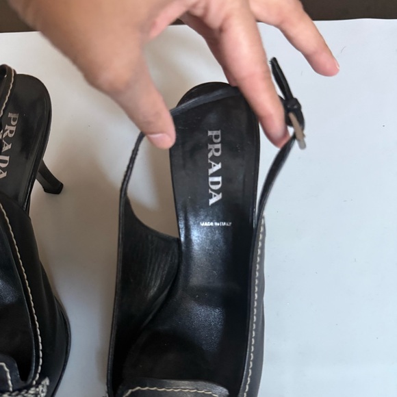 Prada VTG Y2K Tweed Leather Slingback Mid Heels Women’s 8 Black - Picture 5 of 9